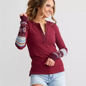 NWT Free People We The Free Mikah Thermal Henley Top in Wine